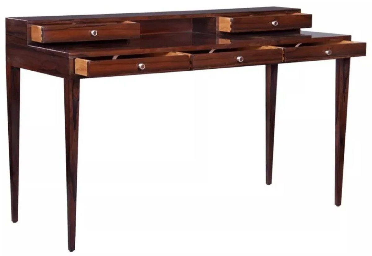 Casa Padrino Escritorio Art Deco de Lujo con 5 Cajones Marr¨®n Oscuro 140 x 55 x A. 86 cm - Mesa de Oficina de Madera Maciza - Muebles de Oficina - Muebles Art Deco - Muebles de Lujo