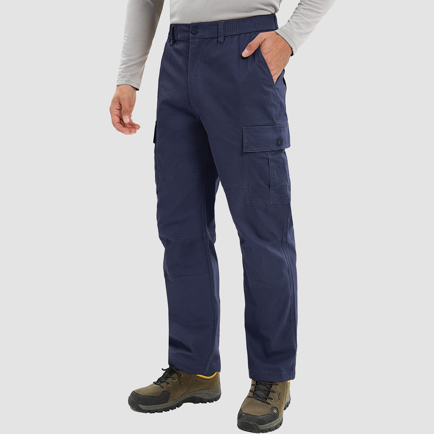Men's Outdoor Cargo Pants Straight Fit with 6 Pockets Elastic Waist Fishing Travel Work Pants