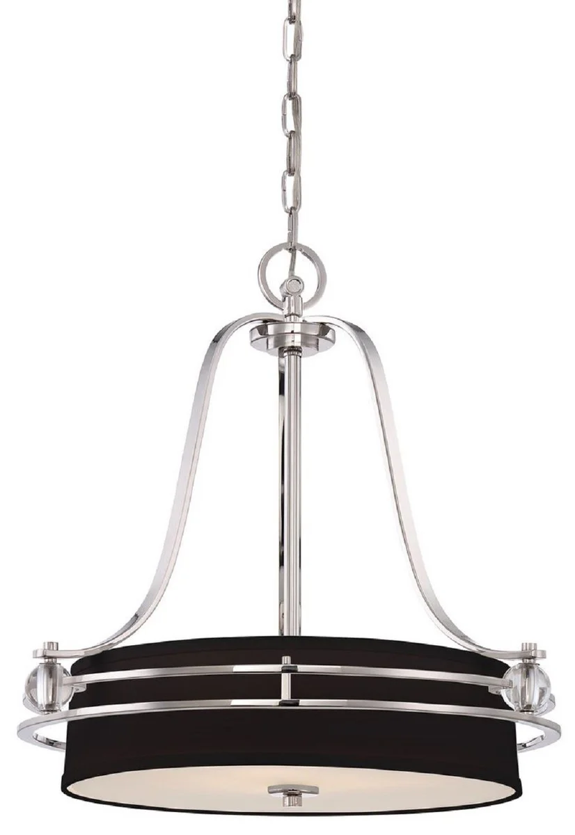 Casa Padrino lámpara colgante Art Deco de lujo plata / negro Ø 58,4 x A. 61 cm - Lámpara colgante redonda de metal con pantalla - Lámpara colgante para salón - Lámparas Art Deco - Lámparas de lujo