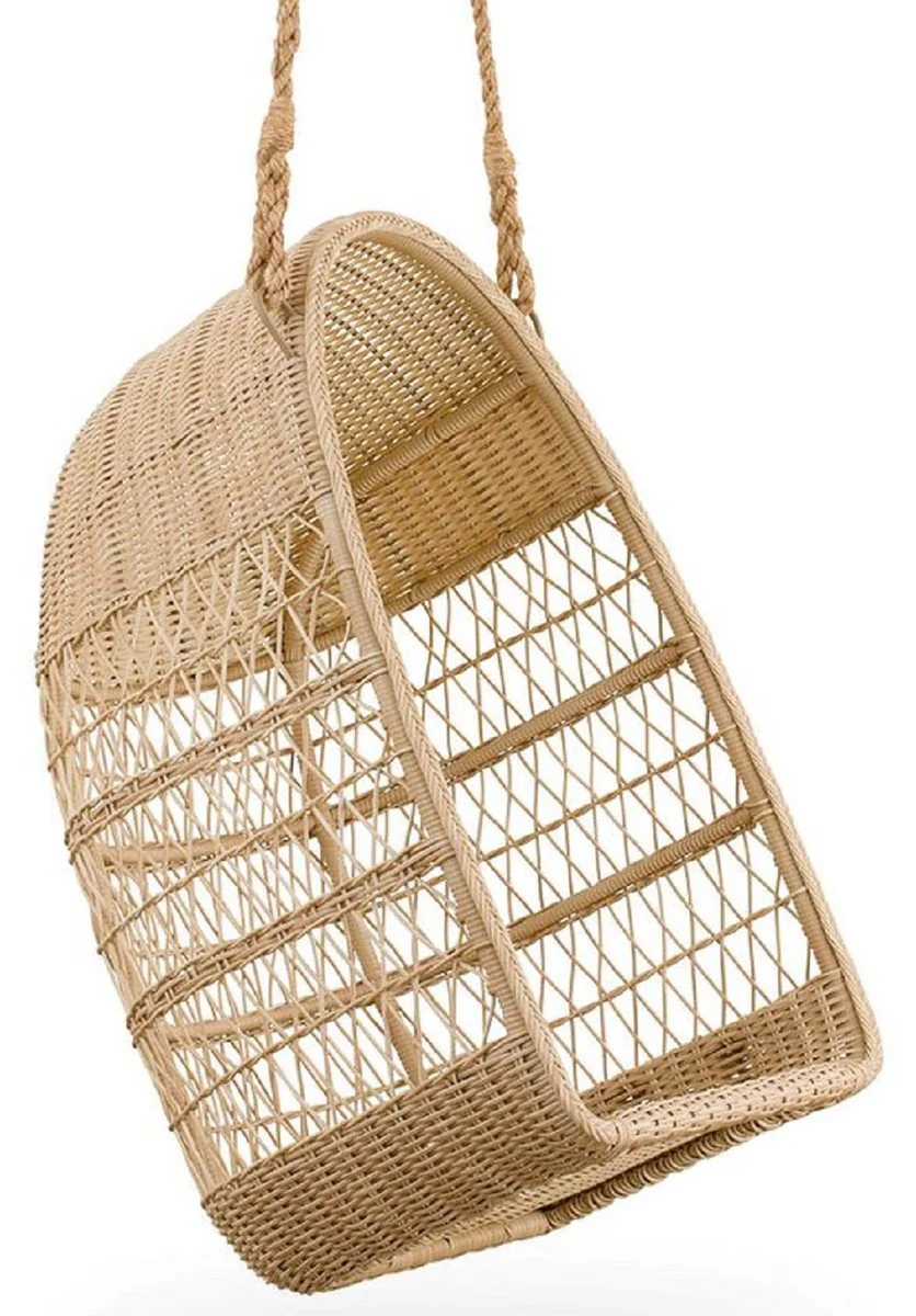 Casa Padrino sillón colgante de exterior de lujo natural / blanco 66 x 63 x A. 113 cm - Sillón colgante de jardín y terraza resistente a la intemperie - Muebles de Jardín y Terraza