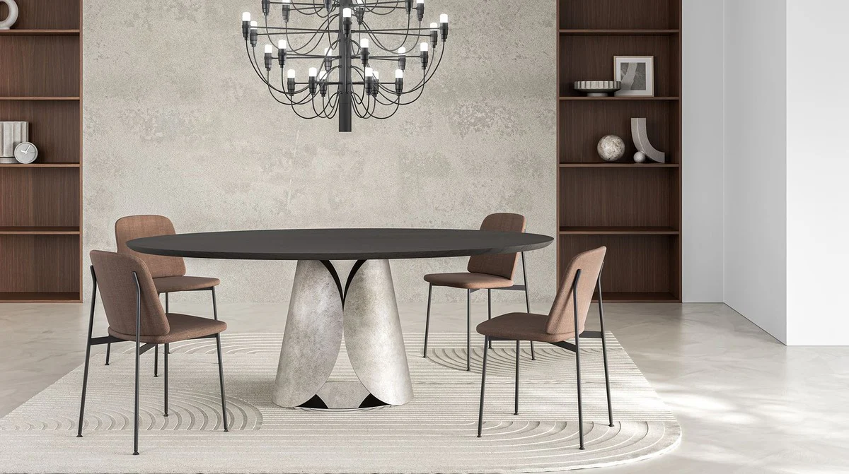 Casa Padrino Mesa de Comedor de Lujo Negro / Plata 200 cm - Hecho en Italia