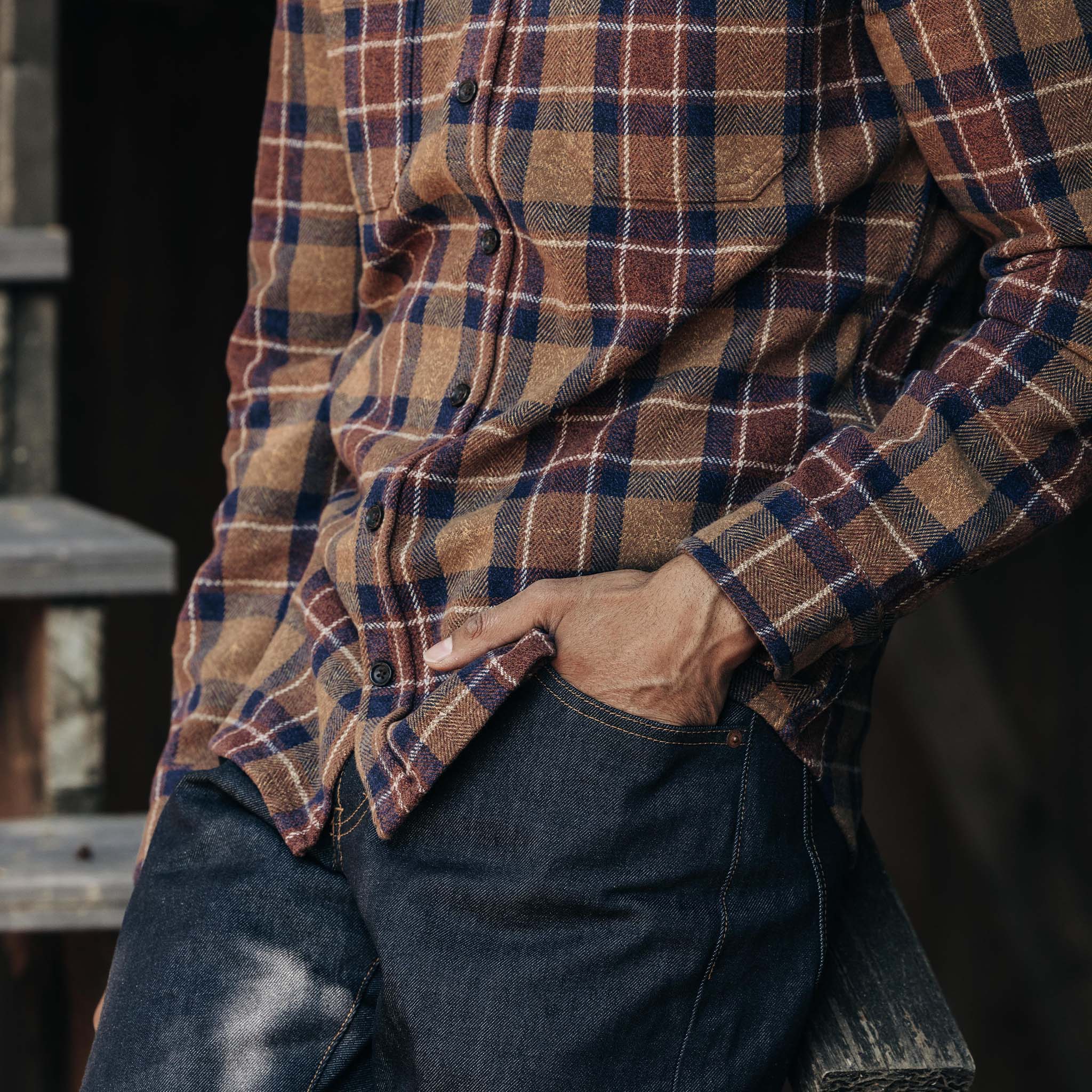 The Utility Shirt in Caramel Jaspe Herringbone Plaid