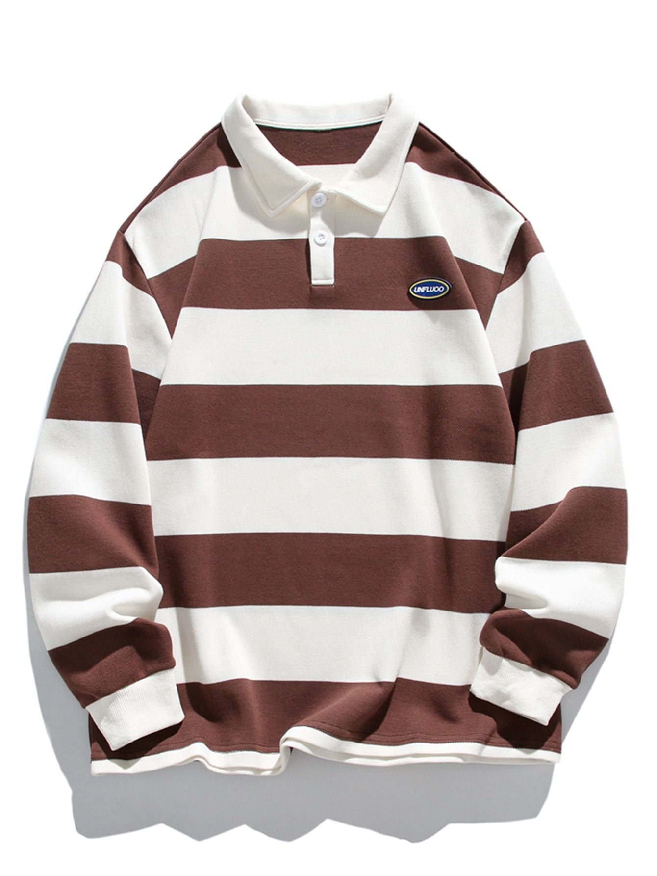 Relax Fit Waffle Wide Striped Polo Sweatshirt