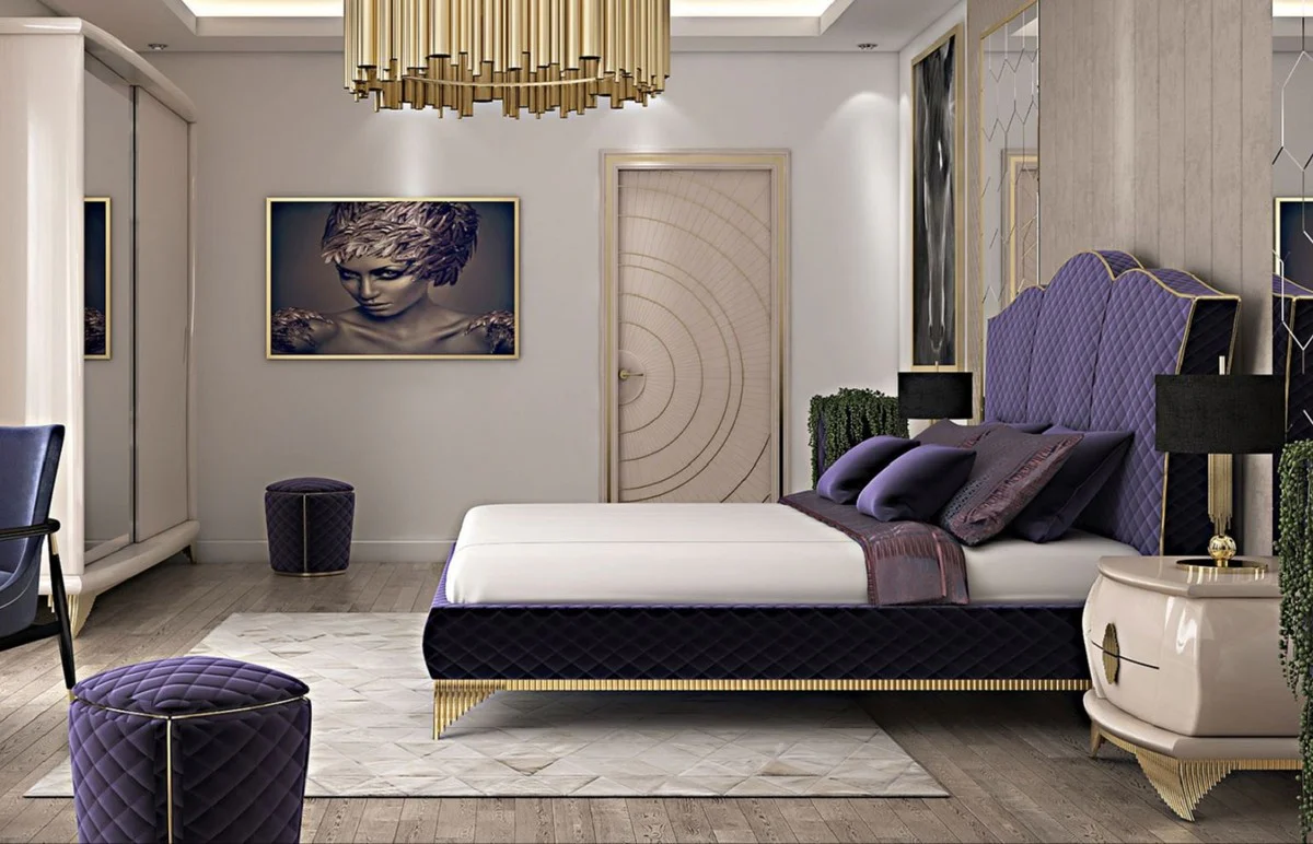 Casa Padrino mesita de noche Art Deco de lujo crema / oro 75 x 50 x A. 55 cm - Elegante mesita de noche de madera maciza con 2 cajones - Muebles de Dormitorio y Hotel Art Deco de Lujo