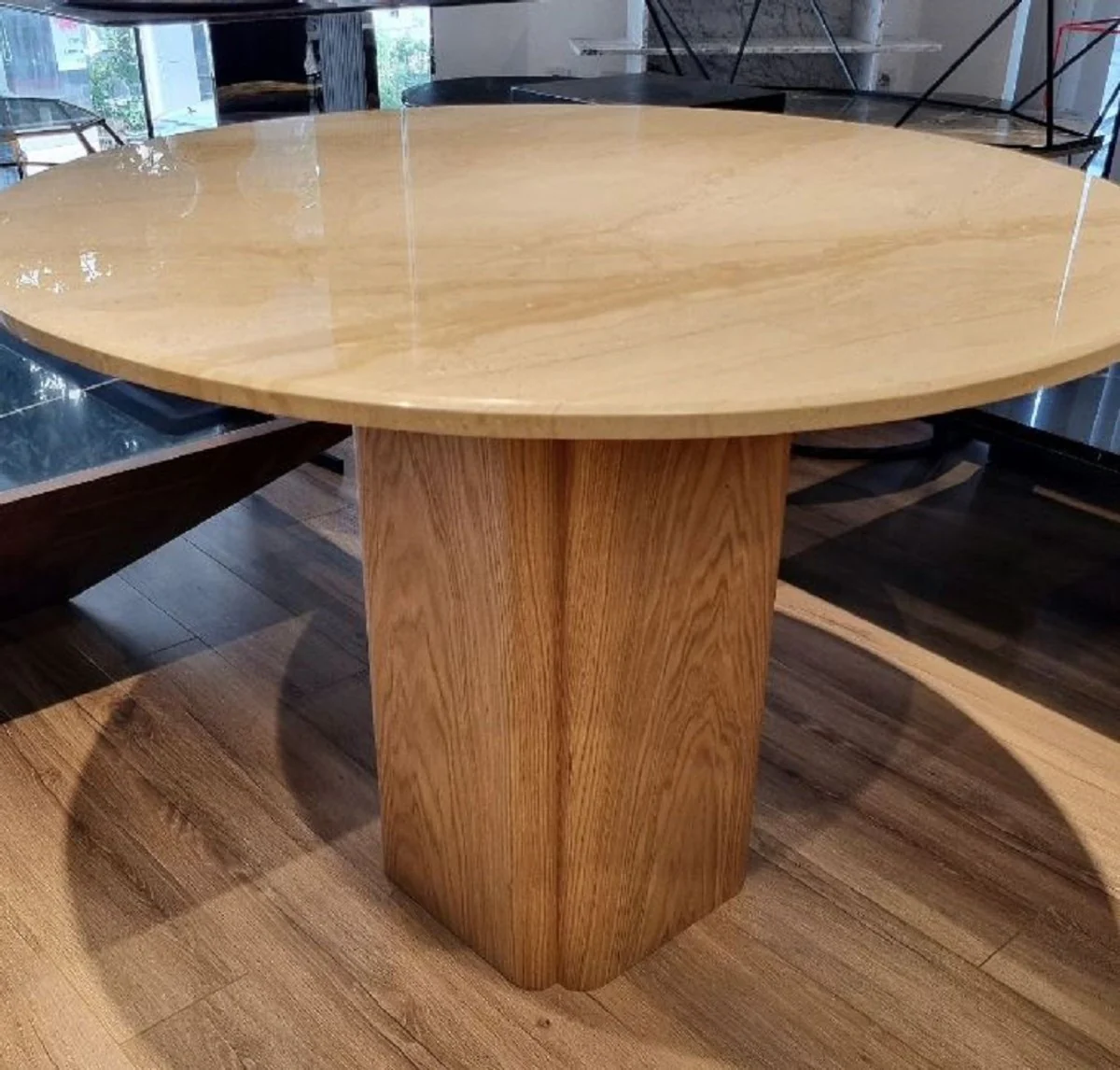 Casa Padrino mesa de comedor de lujo beige / marr¨®n ? 100 x A. 75 cm - Mesa de comedor redonda con tablero de m¨¢rmol - Muebles de comedor - Muebles de lujo