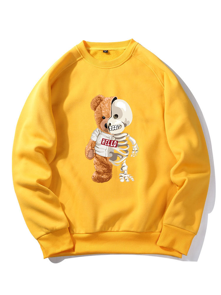 Skeleton Bear Print Raglan Sleeve Sweatshirt