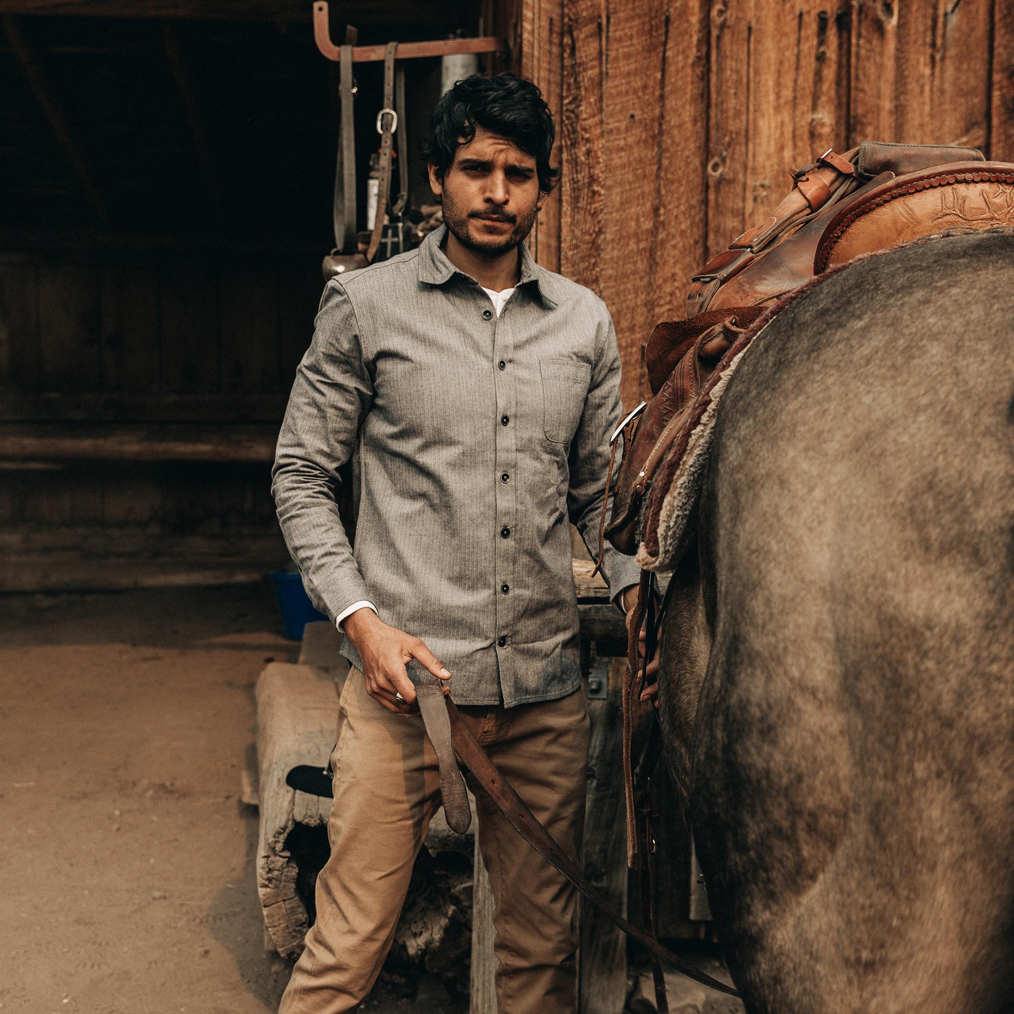 The Mechanic Shirt in Slate Herringbone