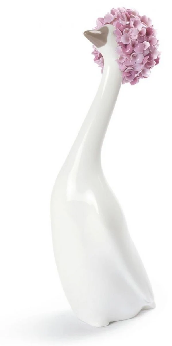 Casa Padrino Luxury Porcelain Goose Sculpture White / Pink 6 x H. 20 cm - Luxury Decoration