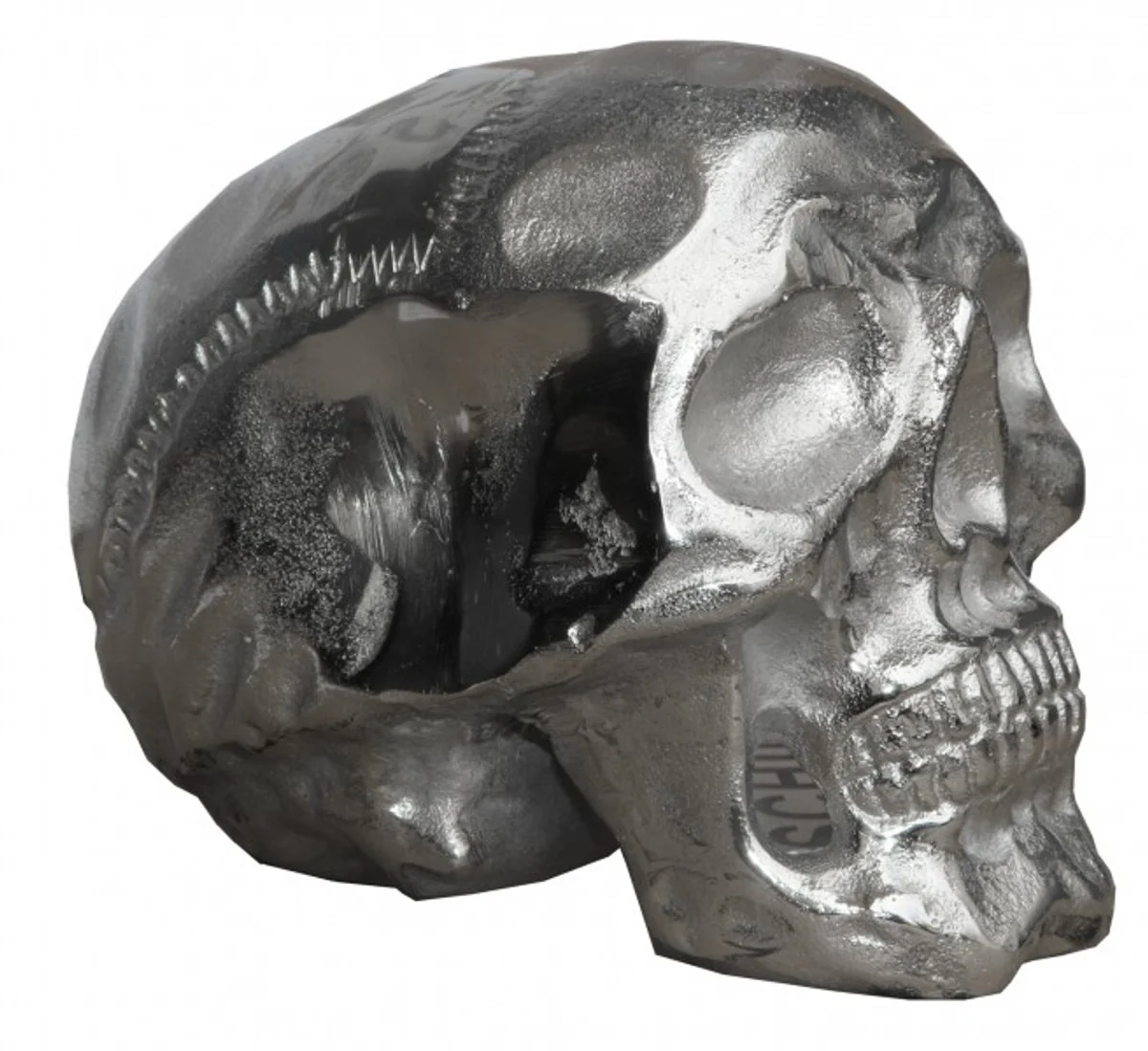 Casa Padrino Designer Skull Mod1S silver Height 13 cm, width 9 cm, depth 16,5 cm, skull - noble sculpture made of nickel-plated aluminum