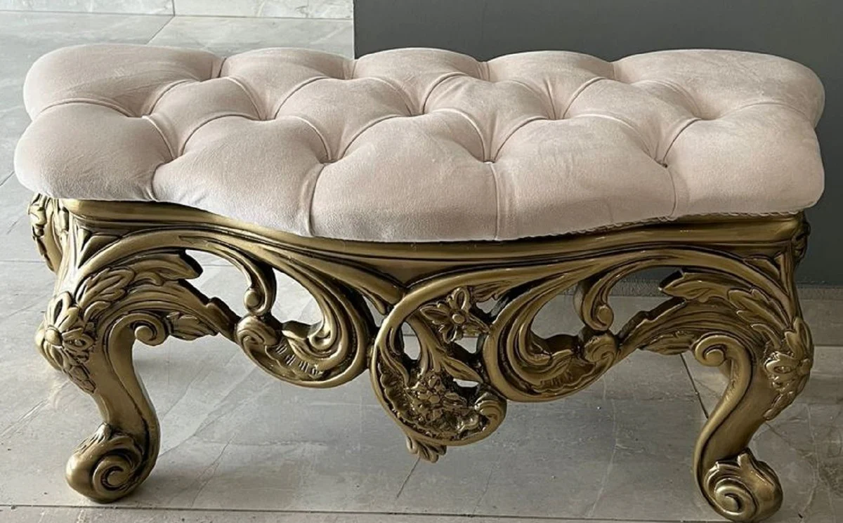 Casa Padrino taburete barroco de lujo con pedrer¨ªa crema / oro - Taburete estilo barroco hecho a mano - Reposapi¨¦s estilo barroco - Taburete estilo antiguo - Muebles estilo barroco