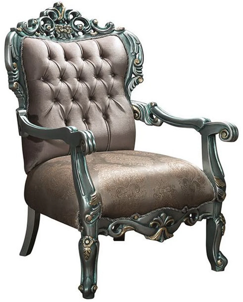 Casa Padrino conjunto de sala de estar barroco de lujo gris / verde / oro - 2 Sof¨¢s y 2 Sillones y 1 Mesa de Centro - Muebles de sala en estilo barroco - Noble y Adornado