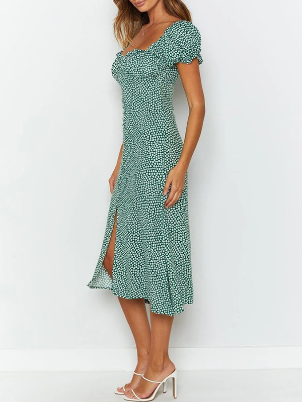 Sexy Square Collar Printed Split Dress