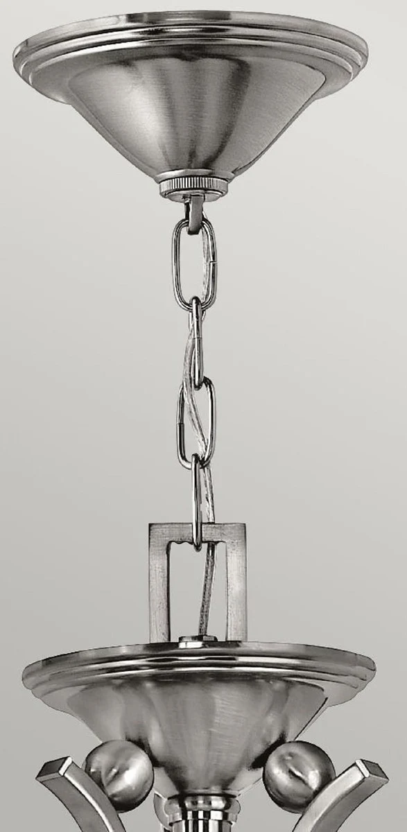 Casa Padrino lámpara de araña Art Deco de lujo plata / blanco Ø 61 x A. 62,5 cm - Lámpara de araña redonda de metal con pantallas de vidrio - Araña de salón - Luces Art Deco - Luces de lujo