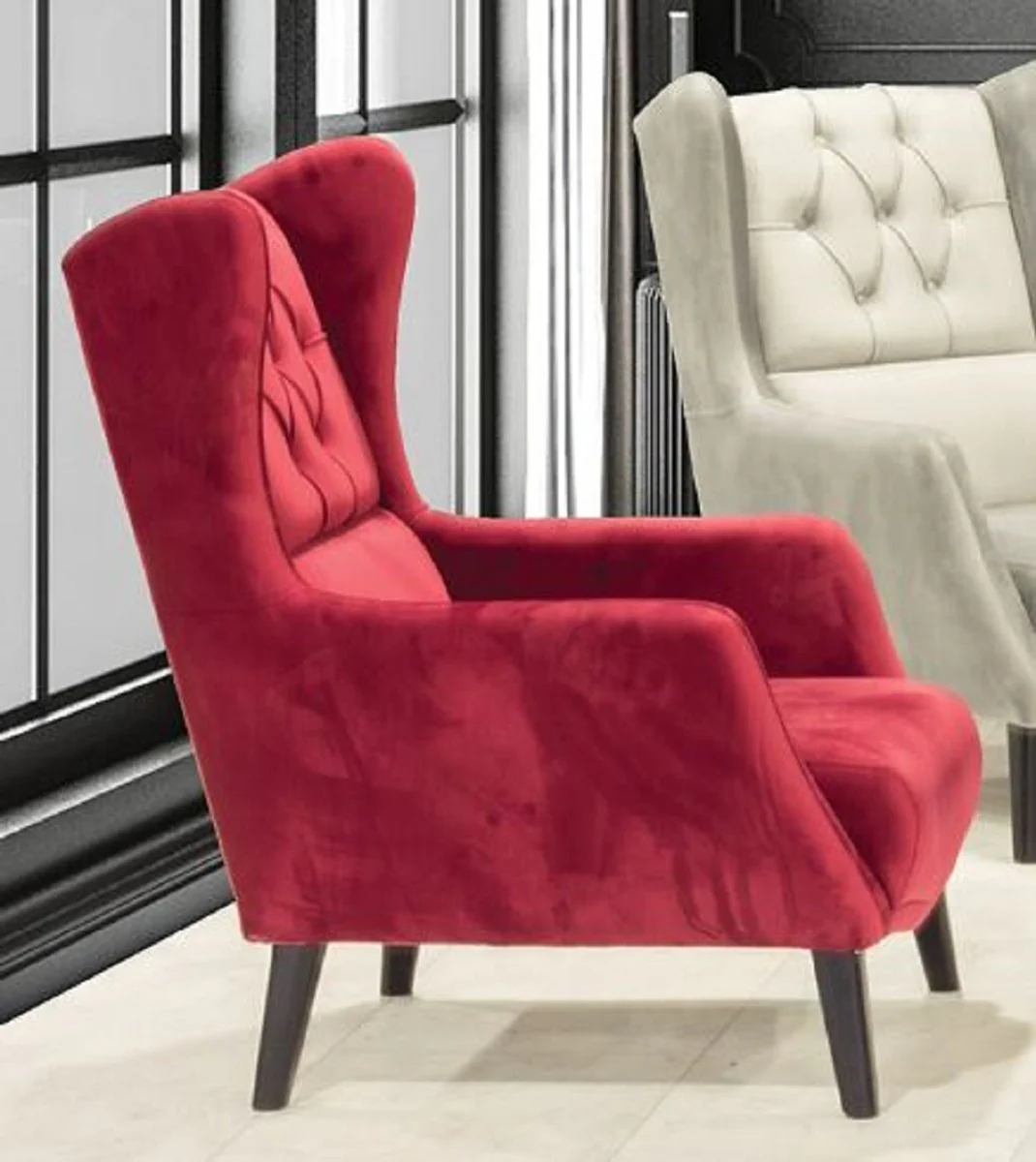 Casa Padrino sill¨®n orejero Chesterfield rojo / negro 80 x 80 x A. 90 cm - Sill¨®n de sal¨®n moderno - Muebles de Sal¨®n Chesterfield