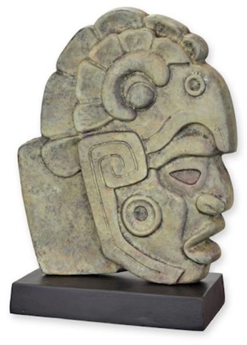 Casa Padrino escultura decorativa de aluminio de lujo cara maya gris antiguo / negro 30,9 x 14,7 x A. 45,3 cm - Figura decorativa de aluminio - Decoración de escritorio