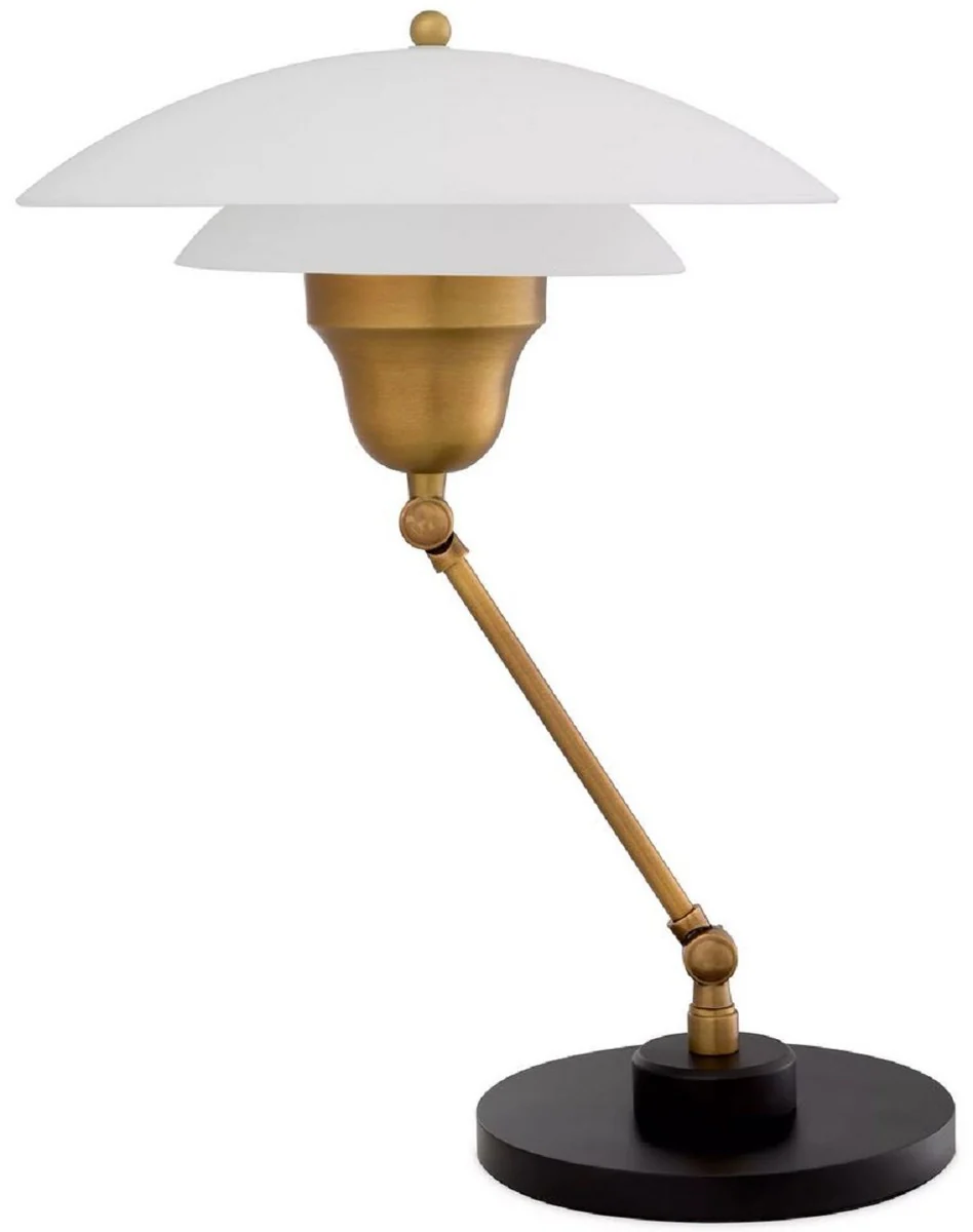 Casa Padrino lámpara de mesa de lujo latón antiguo / negro / blanco Ø 42 x A. 55 cm - Lámpara de escritorio orientable con pantalla redonda de vidrio - Iluminación de lujo - Muebles de lujo
