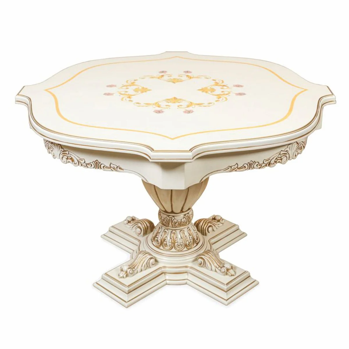 Casa Padrino mesa de comedor barroco de lujo blanco / marr¨®n ? 120 cm - Muebles de comedor barrocos