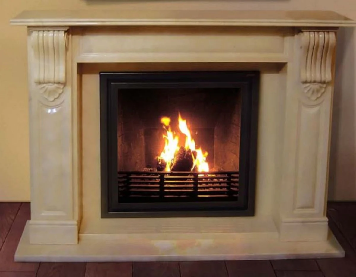 Casa Padrino chimenea el¨¦ctrica barroco de lujo crema 140 x 30 x A. 110 cm - Chimenea decorativa de sal¨®n con mando a distancia - Muebles de sal¨®n estilo barroco - Chimeneas el¨¦ctricas barrocos