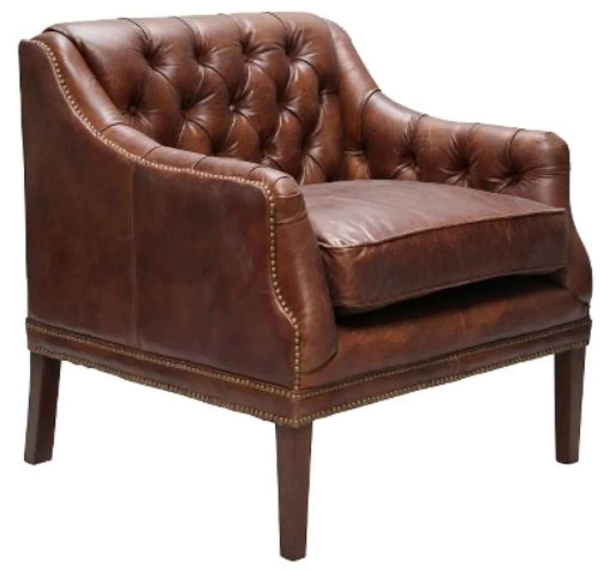 Casa Padrino genuine leather living room armchair dark brown 80 x 77 x H. 85 cm - Luxury Living Room Furniture