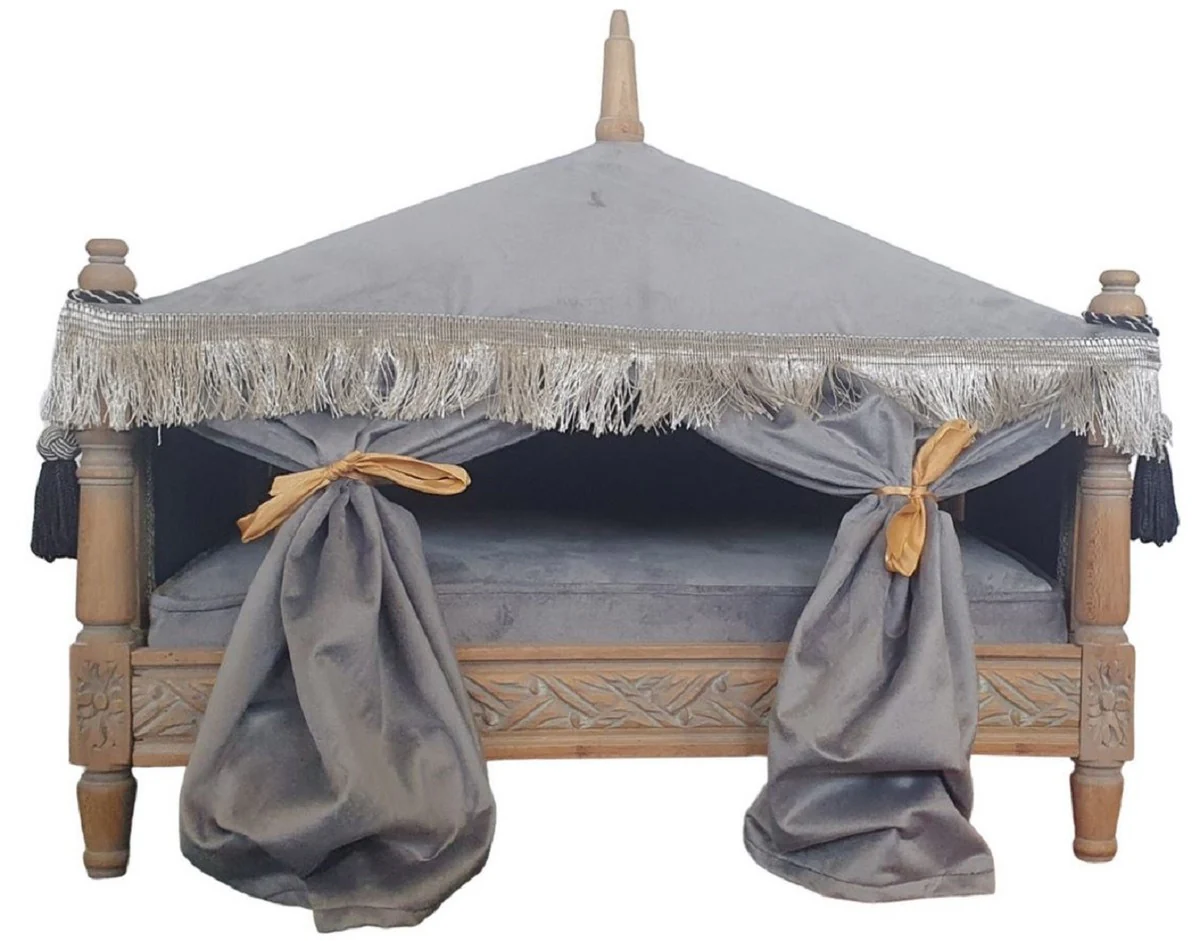 Casa Padrino cama de perro barroco gris / marrón - Cama de perro de estilo antiguo hecha a mano - Magníficos muebles para perros en estilo barroco - Muebles barrocos para mascotas