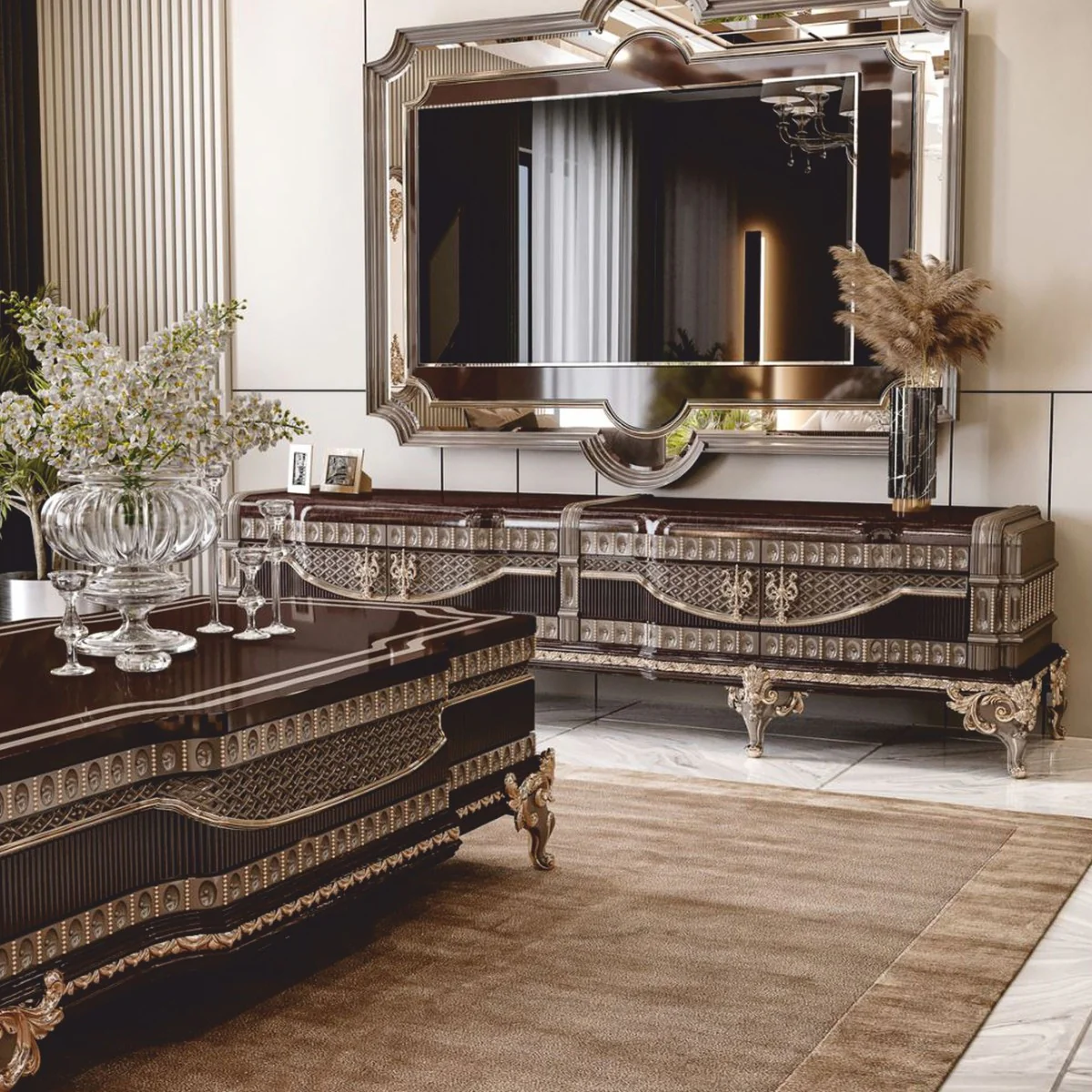 Casa Padrino Armario de TV Barroco de Lujo con Panel Trasero - Muebles de Sala Barrocos