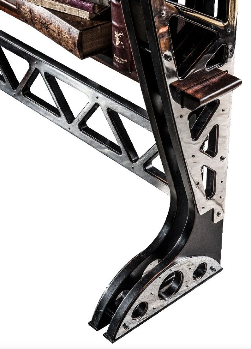 Casa Padrino armario de libros de estilo industrial de lujo plata / negro / marr¨®n 171 x 29,5 x A. 208,5 cm - Armario de metal con h¨¦lice de avi¨®n decorativa - Mueble de sal¨®n de estilo industrial