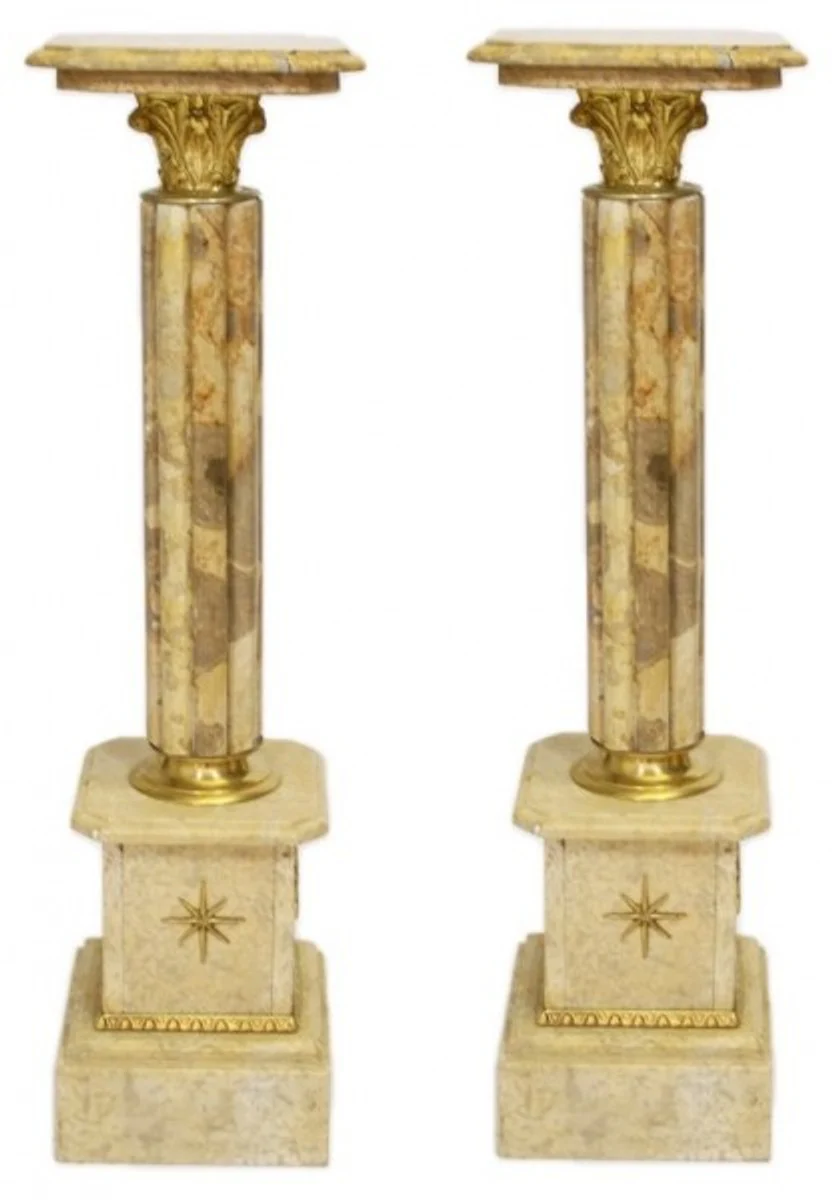 Casa Padrino Baroque marble columns Set Cream / Gold - marble column (2 pcs)