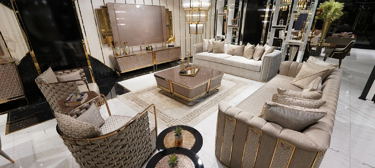 Casa Padrino mesa auxiliar de lujo gris / oro - Mesa auxiliar de sal¨®n cuadrada - Muebles de sala - Muebles de hotel - Muebles de lujo