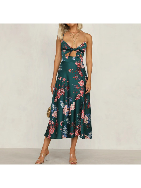 Satin Print Split Dress