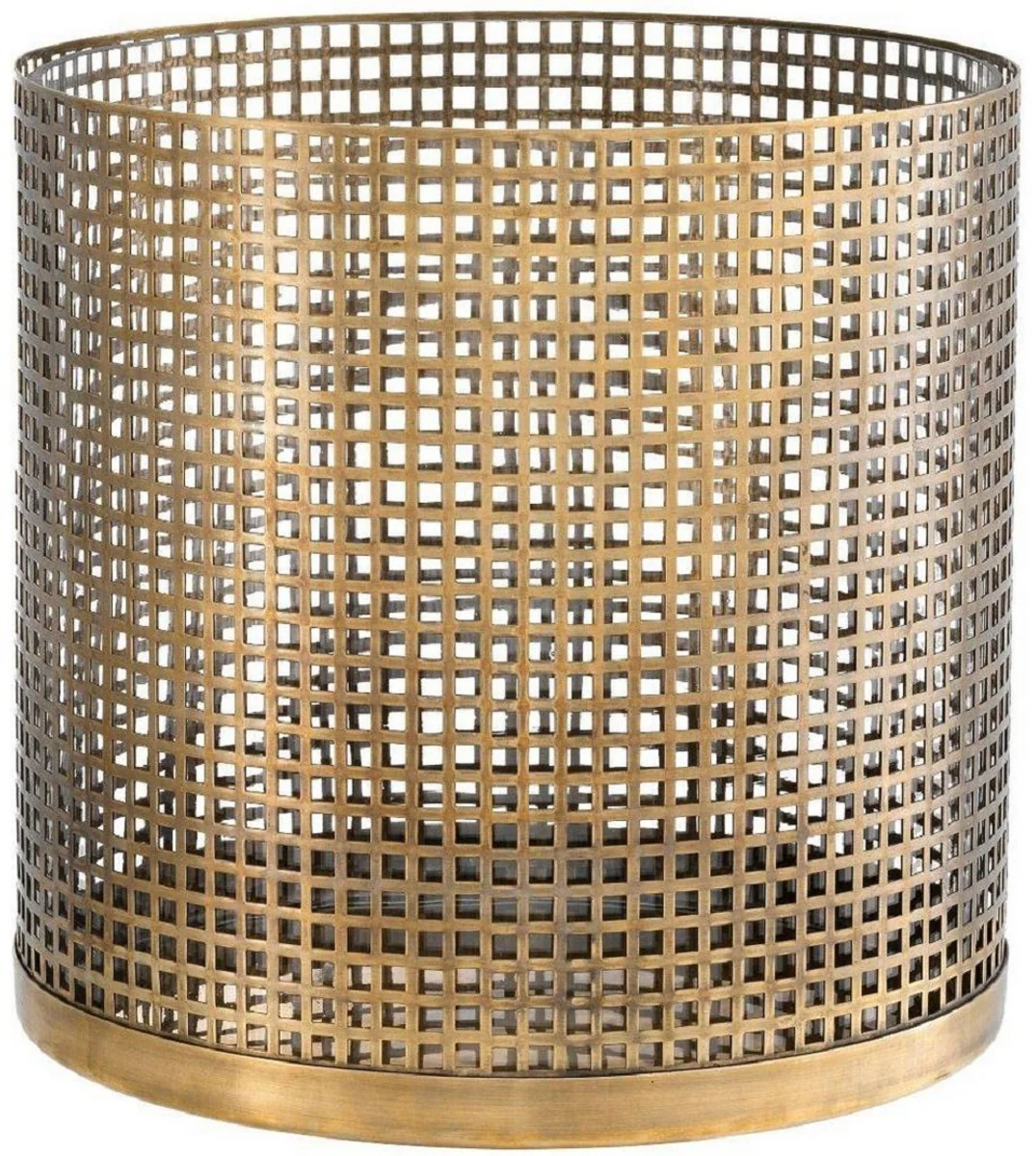 Casa Padrino candelabro de lujo vintage latón Ø 25,5 x A. 25 cm - Candelabro redondo de acero inoxidable y vidrio - Accesorios decorativos de lujo