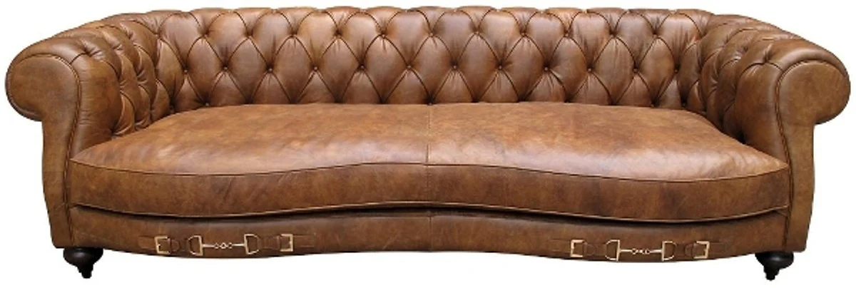 Casa Padrino genuine leather 2.5-seater sofa columbia brown 218 x 105 x H. 73 cm - Luxury Quality