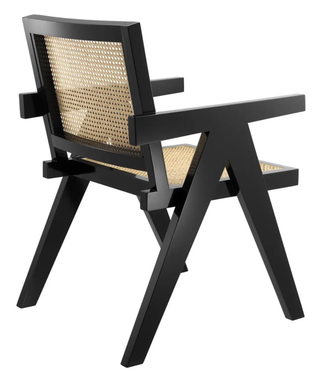 Casa Padrino silla de comedor de lujo con reposabrazos negro / colores naturales 58 x 66 x H. 88 cm - Colecci¨®n de Lujo