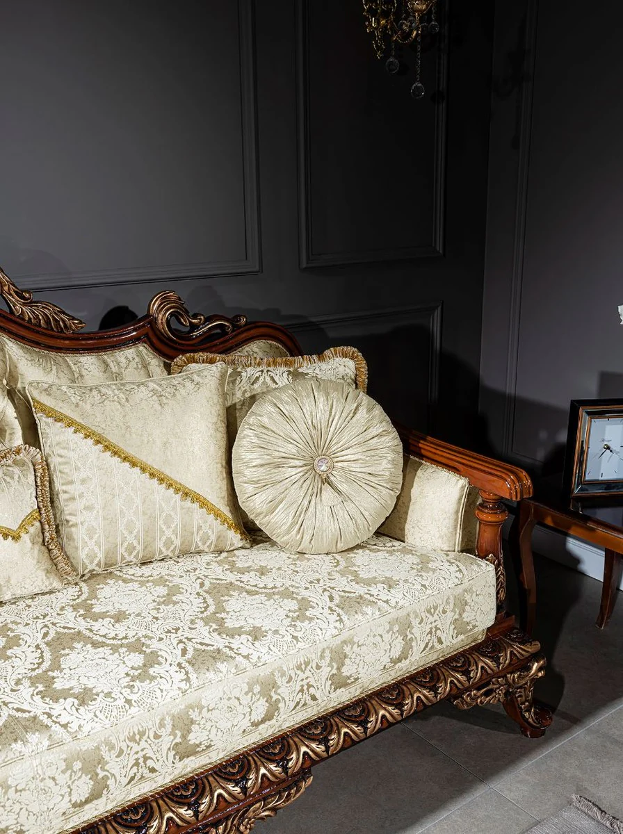 Casa Padrino sof¨¢ barroco de lujo oro / marr¨®n / bronce 245 x 92 x A. 127 cm - Sof¨¢ de sal¨®n con patr¨®n elegante y cojines decorativos - Muebles barrocos nobles