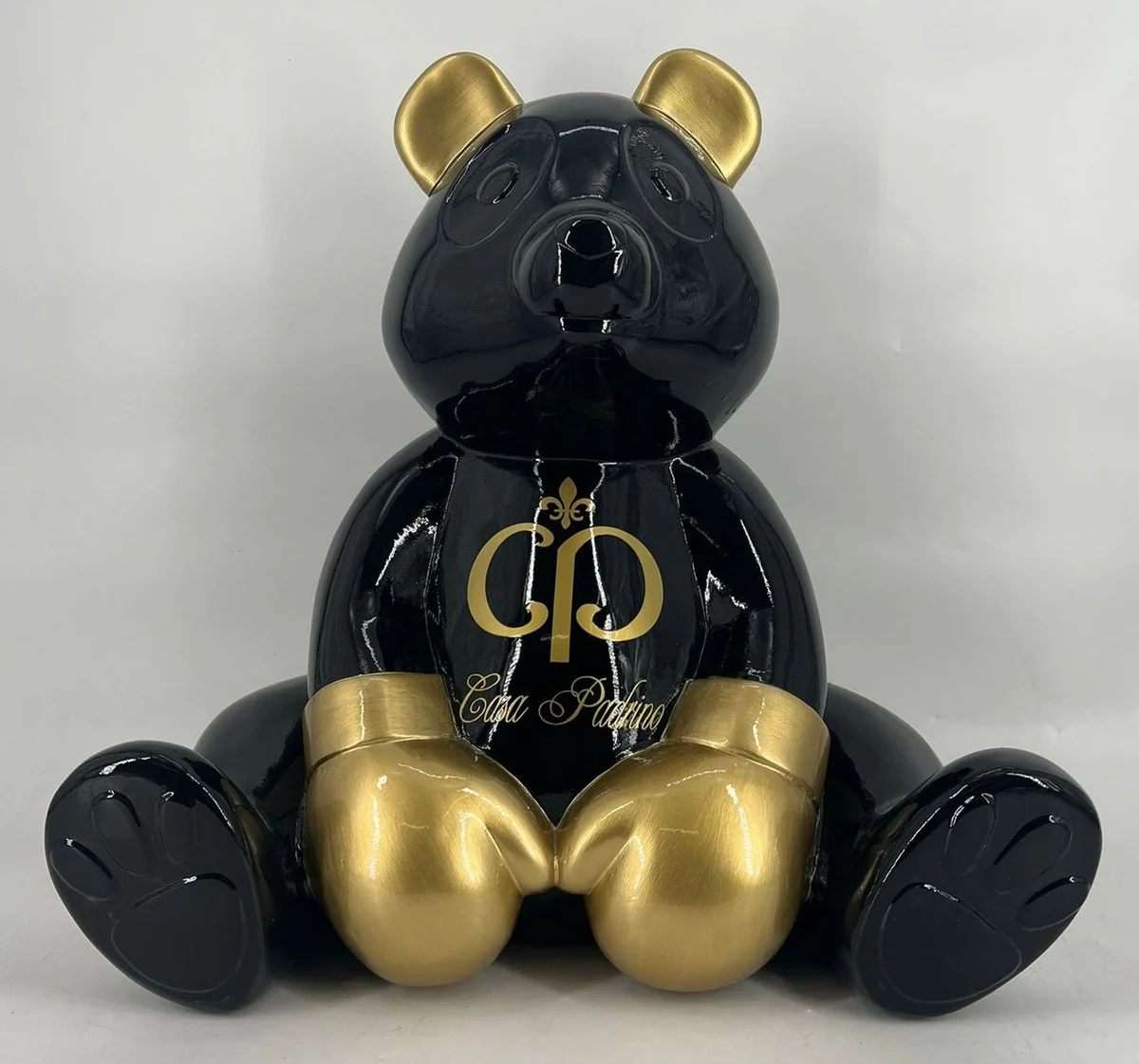 Casa Padrino figura decorativa de lujo osito de peluche boxer negro / oro 50 cm - Escultura decorativa