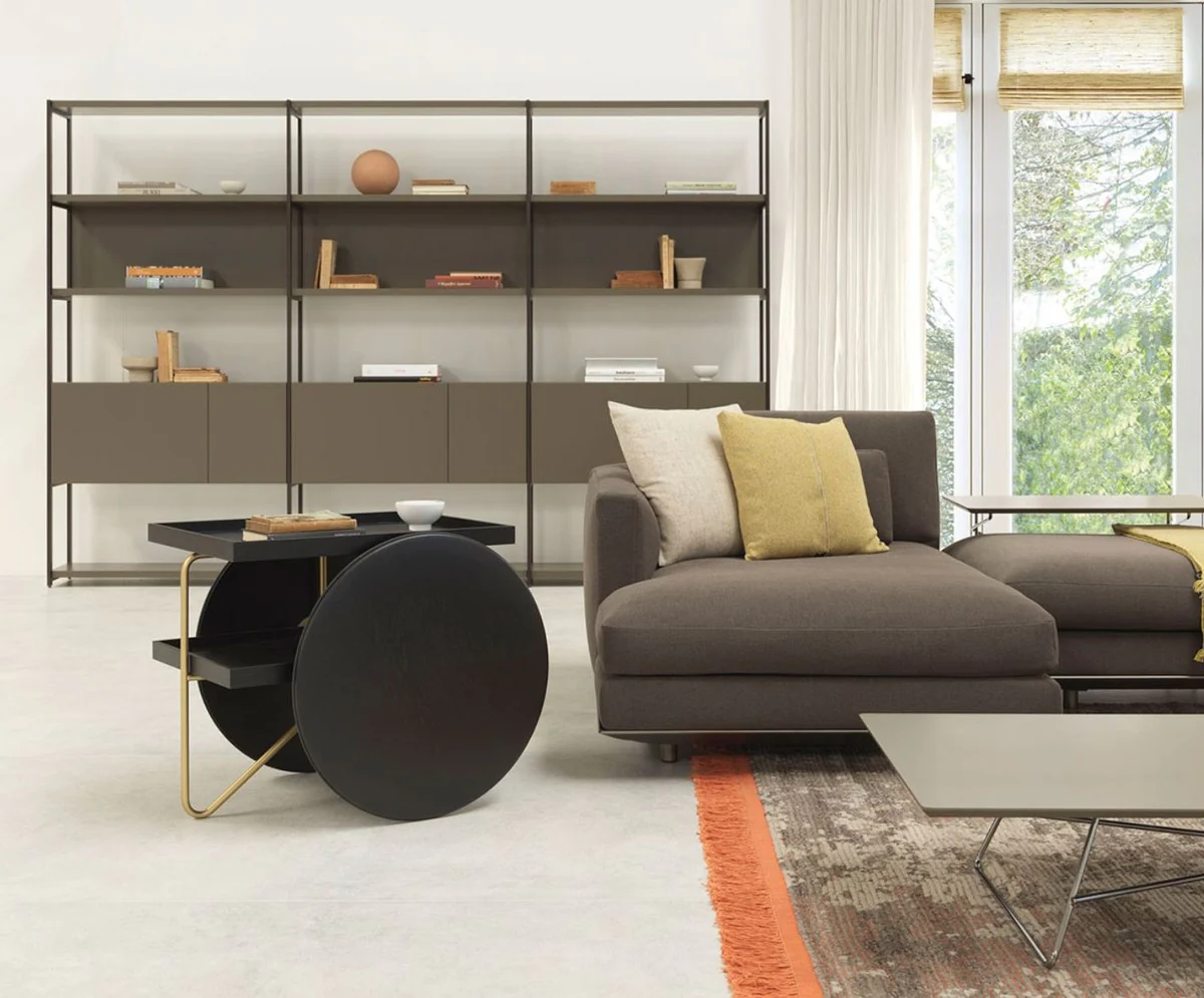 Casa Padrino Mesa Auxiliar de Lujo con Ruedas Negro / Oro - Hecho en Italia