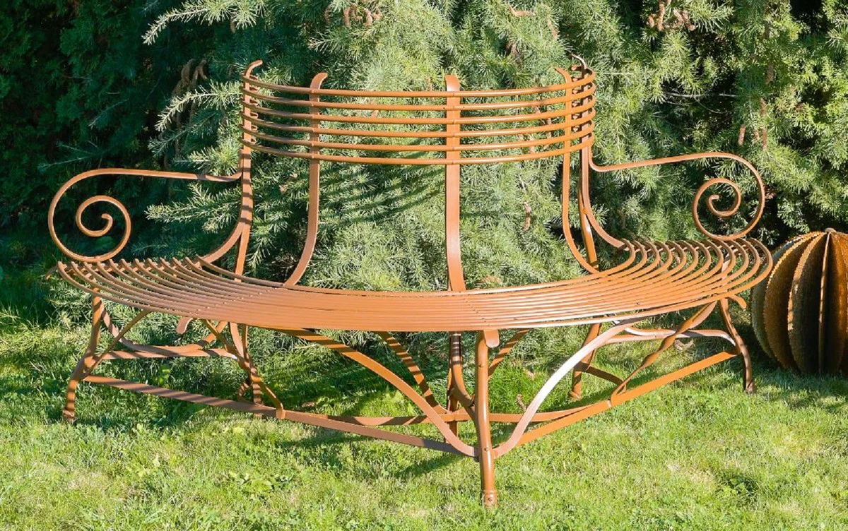 Casa Padrino banco de jard¨ªn Art Nouveau marr¨®n 180 x A. 88 cm - Banco de jard¨ªn forjado a mano - Banco de ¨¢rbol semicircular de hierro forjado - Muebles de jard¨ªn de hierro forjado