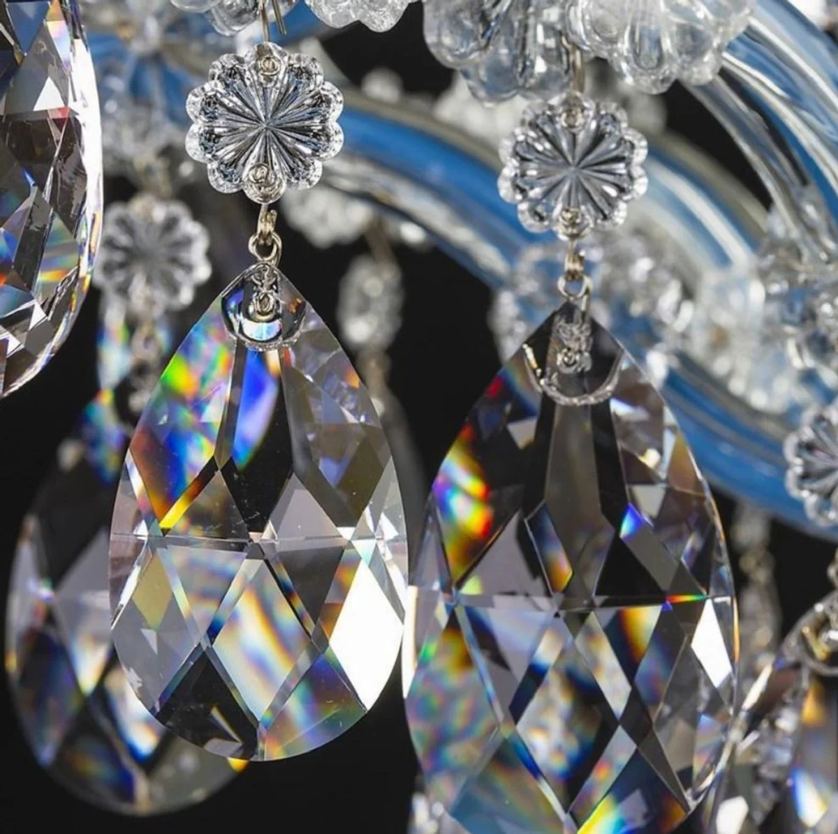 Casa Padrino lámpara de araña barroco de lujo azul Ø 73 x A. 79 cm - Magnífica araña de luces con cristal de Bohemia - Lámpara de Araña de Hotel y Restaurante