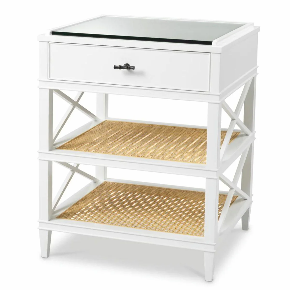 Casa Padrino mesa auxiliar de lujo de caoba con caj¨®n y tapa de vidrio A. 76 cm