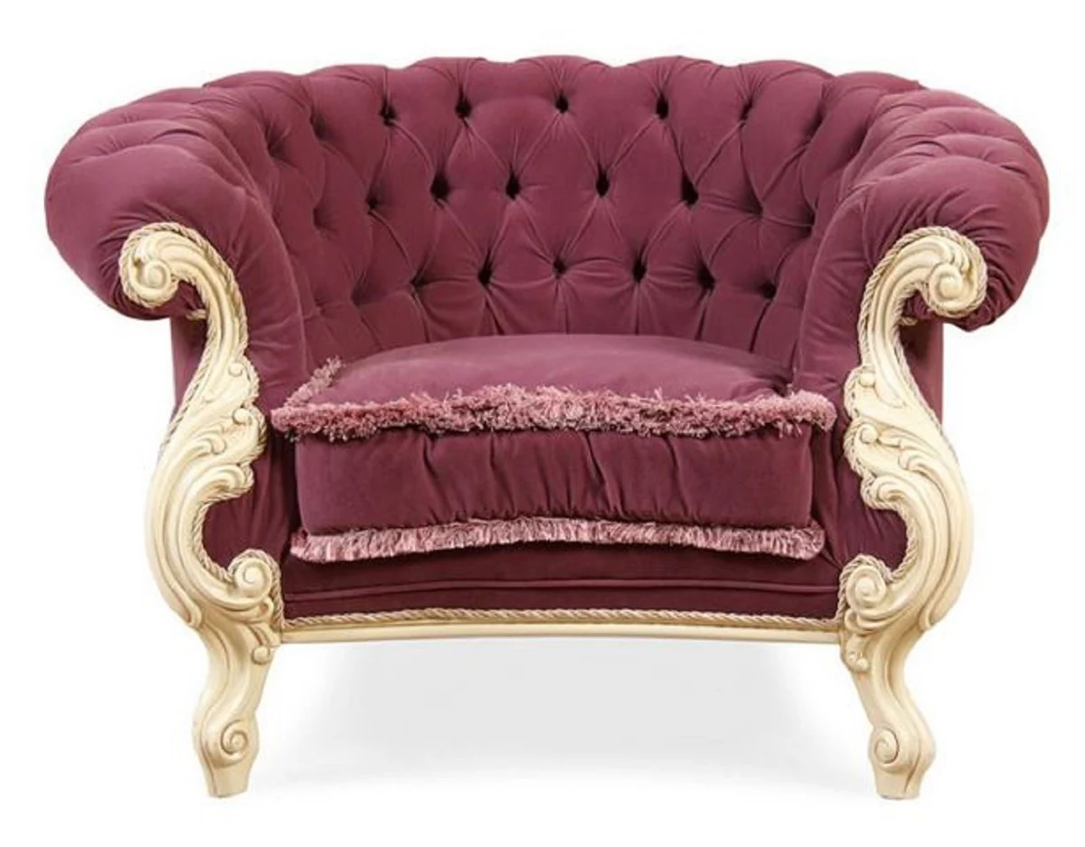 Casa Padrino sill¨®n de sal¨®n barroco de lujo p¨²rpura / crema - Sill¨®n de estilo barroco hecho a mano - Magn¨ªficos muebles de sal¨®n de lujo en estilo barroco - Muebles barrocos