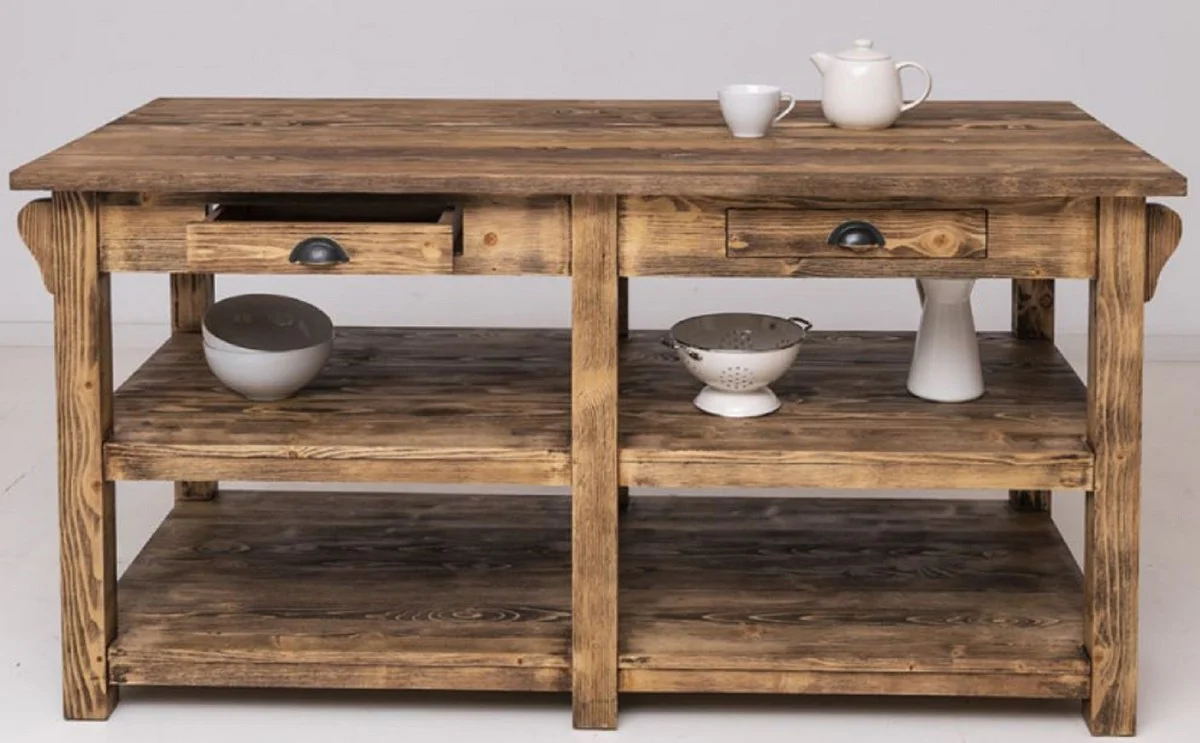 Casa Padrino isla de cocina de estilo campestre marr¨®n 180 x 85 x A. 90 cm - Isla de cocina de madera maciza con 4 cajones - Muebles de comedor - Muebles de cocina - Muebles de estilo campestre