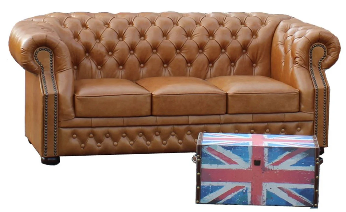 Casa Padrino lujo genuino cuero sof¨¢ 3 plazas marr¨®n claro 210 x 90 x H. 80 cm - Sof¨¢ Chesterfield
