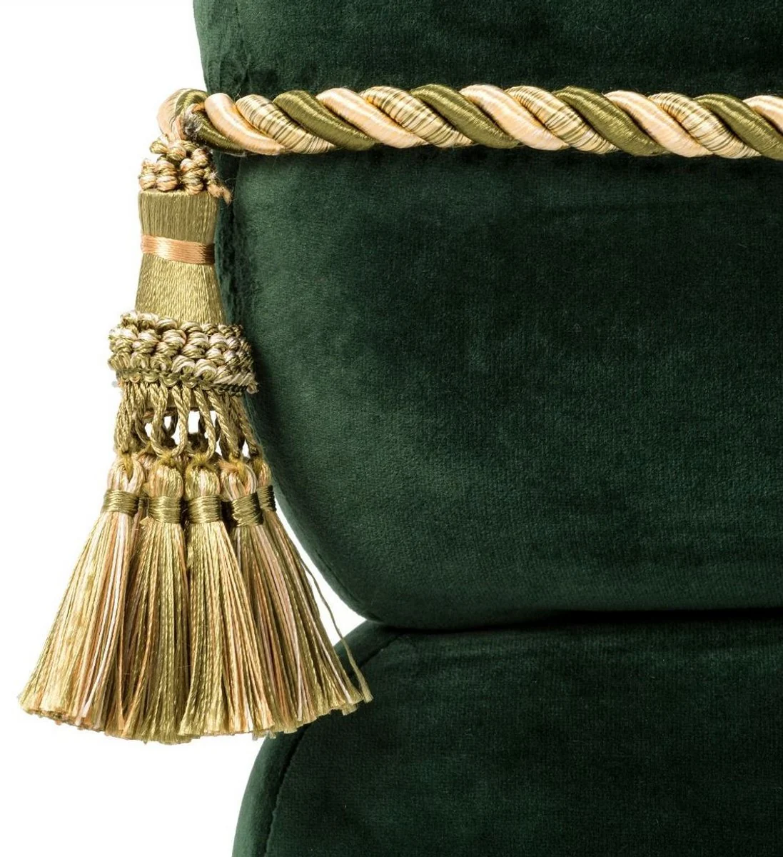 Casa Padrino taburete de lujo verde oscuro / oro / verde 57 x 57 x H. 42 cm - Taburete de Terciopelo Fino con Borlas - Muebles de Lujo