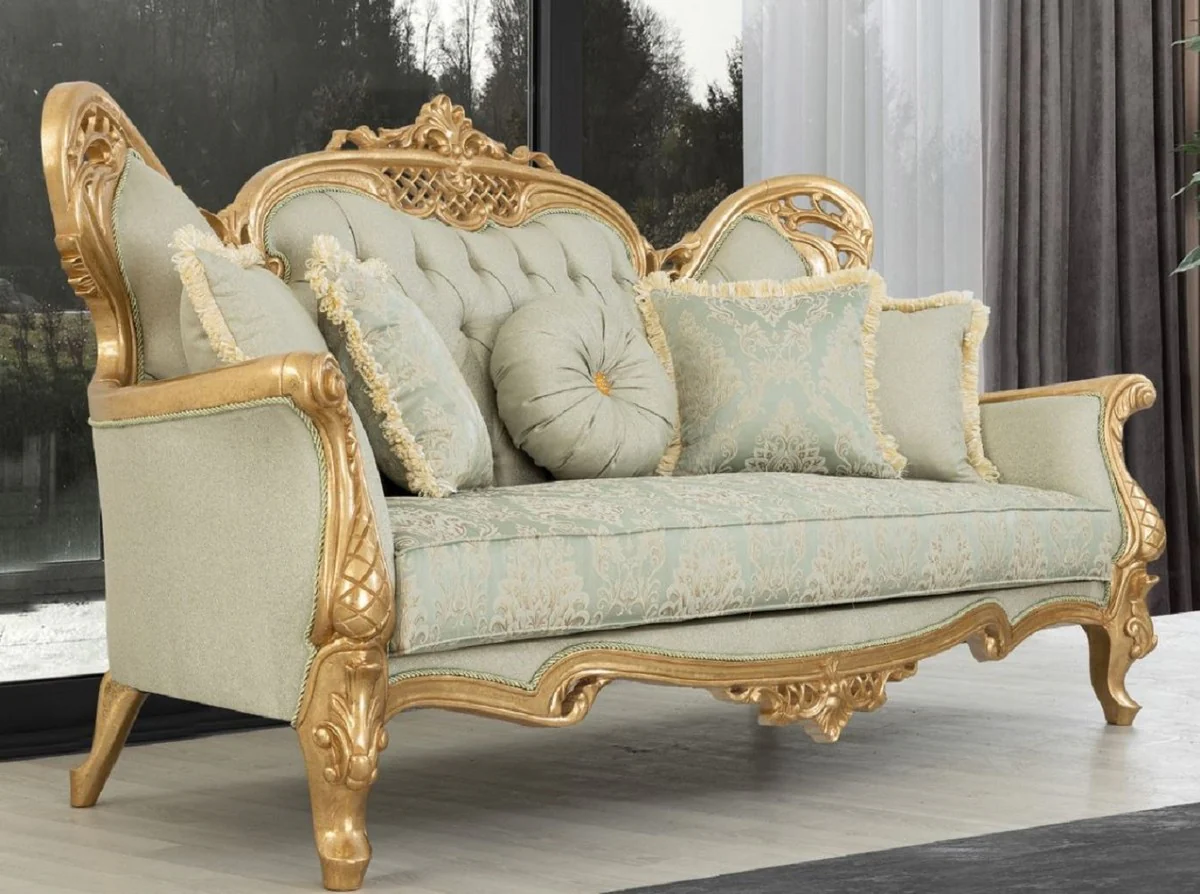Casa Padrino sof¨¢ barroco de lujo verde claro / oro - Sof¨¢ de sal¨®n hecho a mano con patr¨®n elegante y pedrer¨ªa - Muebles de sal¨®n barrocos - Noble y Magn¨ªfico