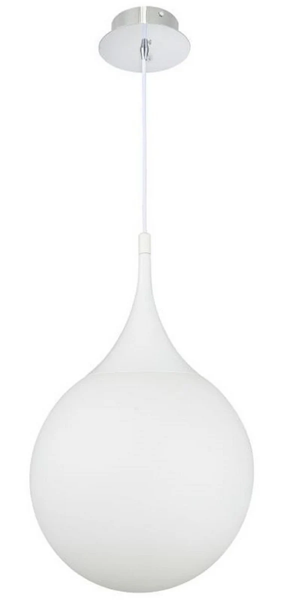 Casa Padrino lámpara colgante LED plata / blanco Ø 30 x H. 150 cm - Lámpara Colgante con Pantalla de Vidrio Esmerilado