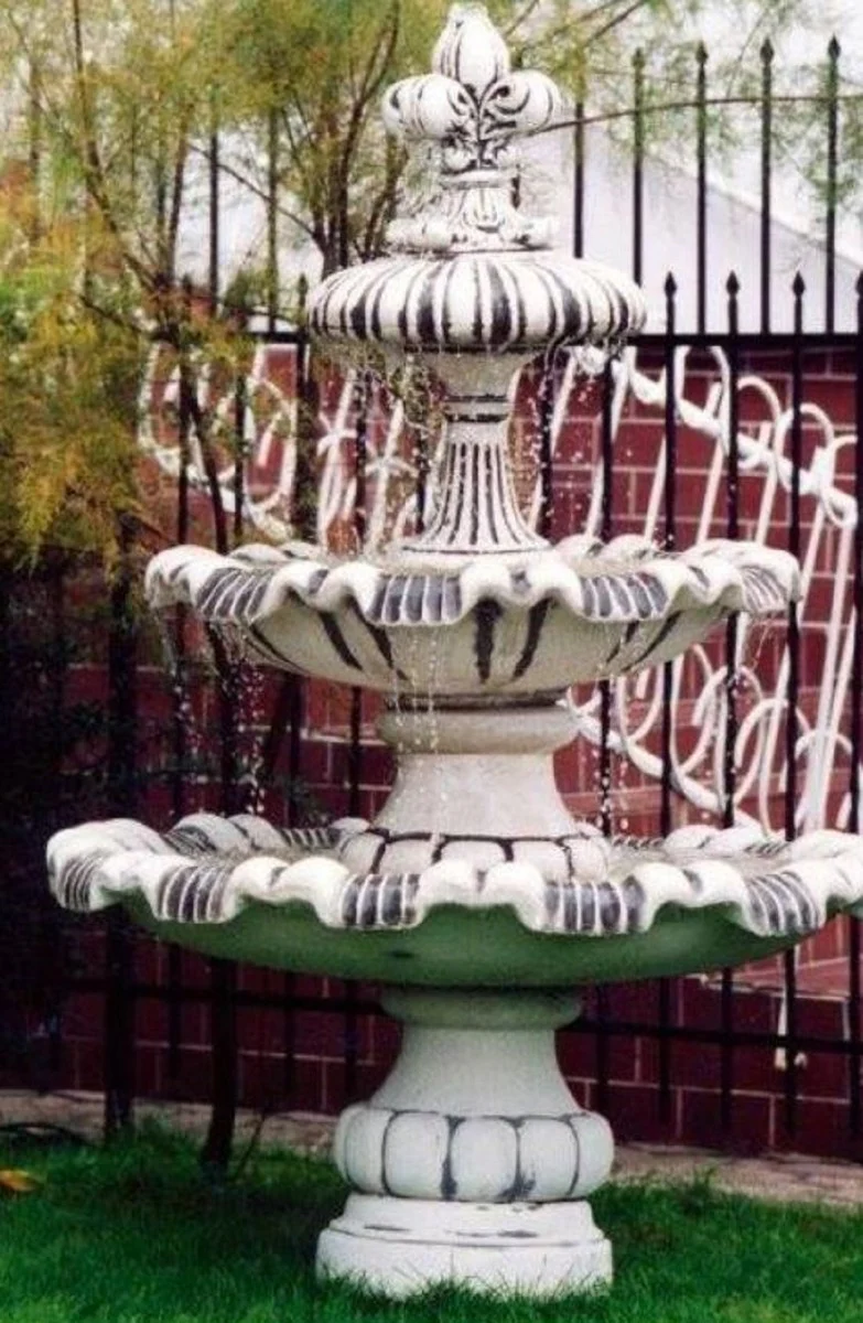 Casa Padrino fuente barroco con decorativo lirio blanco / marr¨®n ? 129 x A. 175 cm - Magn¨ªfica fuente de jard¨ªn de estilo barroco - Fuente redonda de piedra para decoraci¨®n de jard¨ªn