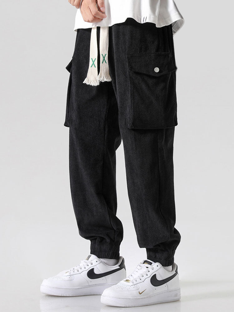 Drawstring Corduroy Cargo Pants