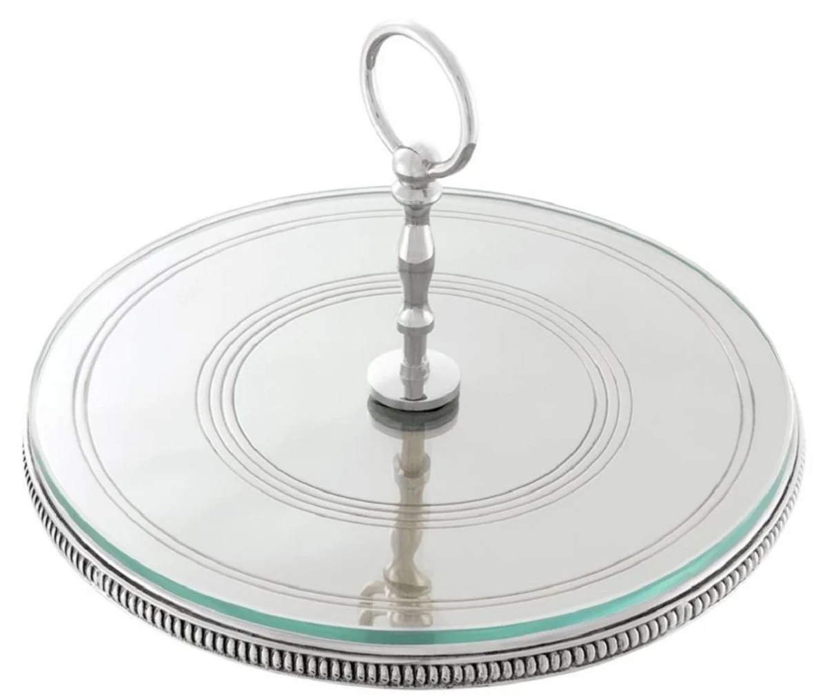 Casa Padrino plato de pastel de lujo con asa plata Ø 29 x H. 18,5 cm - Etagere de 1 Nivel de Lujo