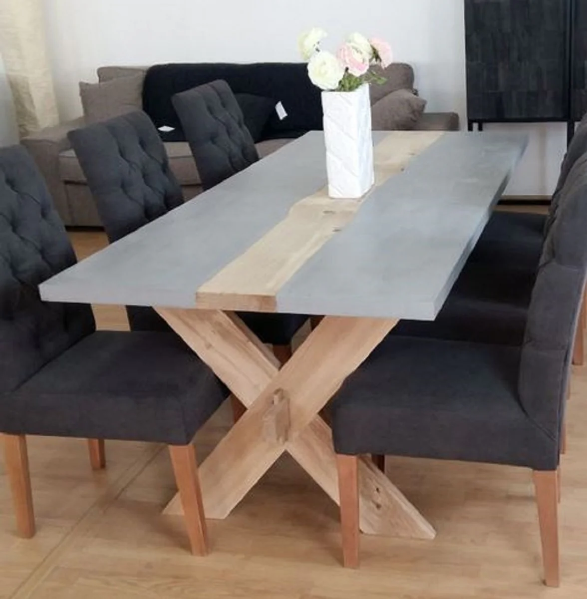 Casa Padrino mesa de comedor de estilo campestre gris / natural 240 x 100 x A. 78 cm - Mesa de jard¨ªn de estilo campestre - Muebles de comedor y jard¨ªn de estilo campestre