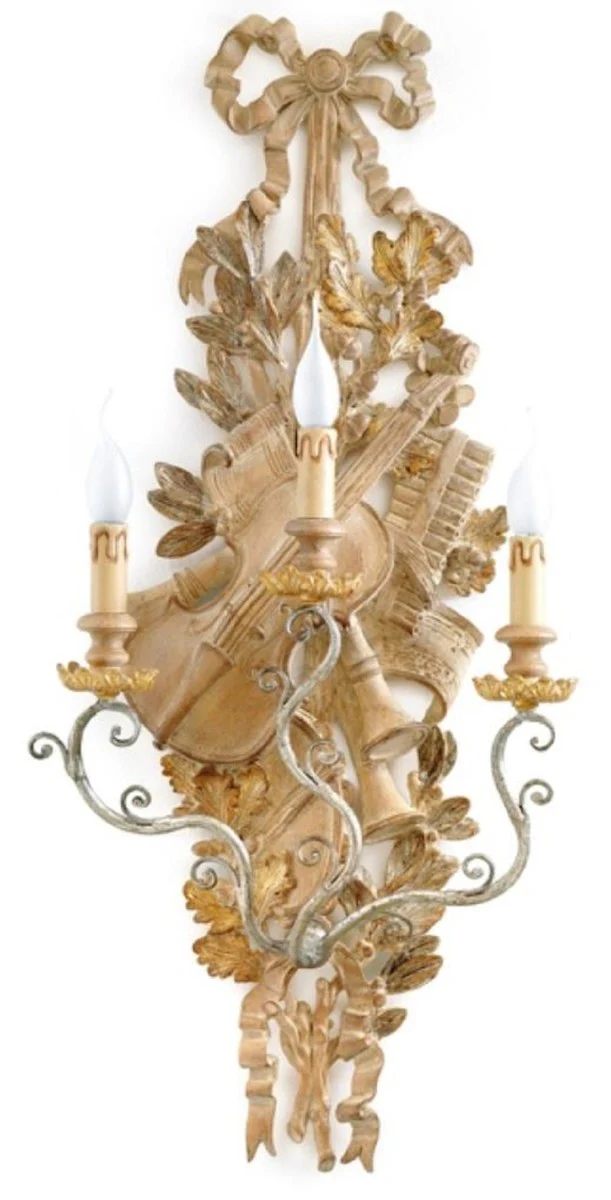 Casa Padrino lámpara de pared barroco de lujo natural / plata antigua 41 x 19 x A. 95 cm - Magnífica lámpara de pared estilo barroco - Noble y Magnífica - Calidad de Lujo - Hecho en Italia