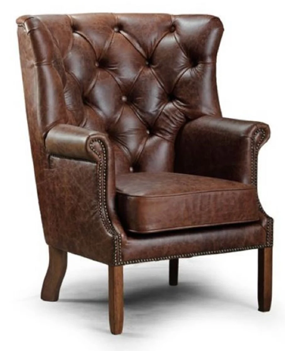 Casa Padrino sill¨®n de cuero Chesterfield de lujo marr¨®n oscuro vintage 82 x 85 x A. 115 cm - Sill¨®n de sal¨®n de cuero aut¨¦ntico - Muebles de Sal¨®n Chesterfield